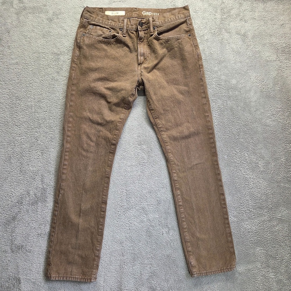 Gap 1969‎ Jeans Mens 30X30 Brown Slim Straight Low Rise Distressed Denim